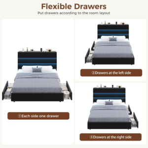 Jocoevol Queen Size Bed Frame with 2 Storage Drawers