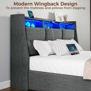 Rolanstar Twin Size Bed Frame with LED Lights and Charging Station